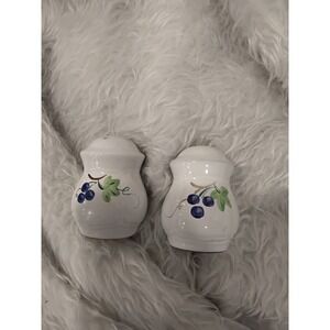 Vintage Ceramic Grape Vine Salt and Pepper Shakers Set White Blue Farmhouse